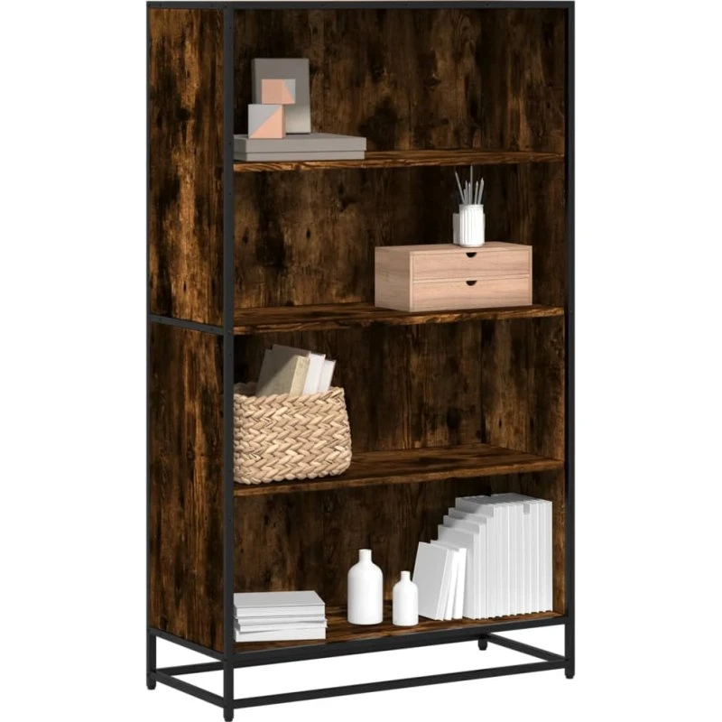 Bogreol 80,5x35x139 cm - konstrueret træ, røget egetræ