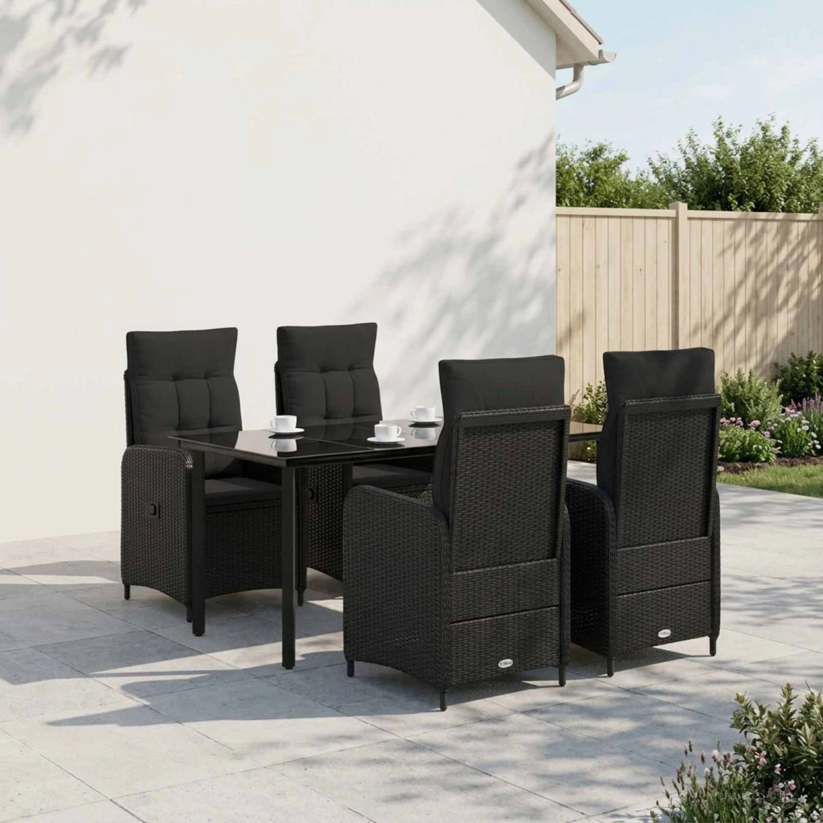 vidaXL Have Spisebordssæt 5 dele i sort polyrattan