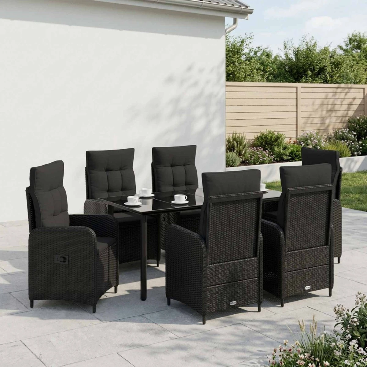 vidaXL Have Spisebordssæt 7 stk. Sort Polyrattan