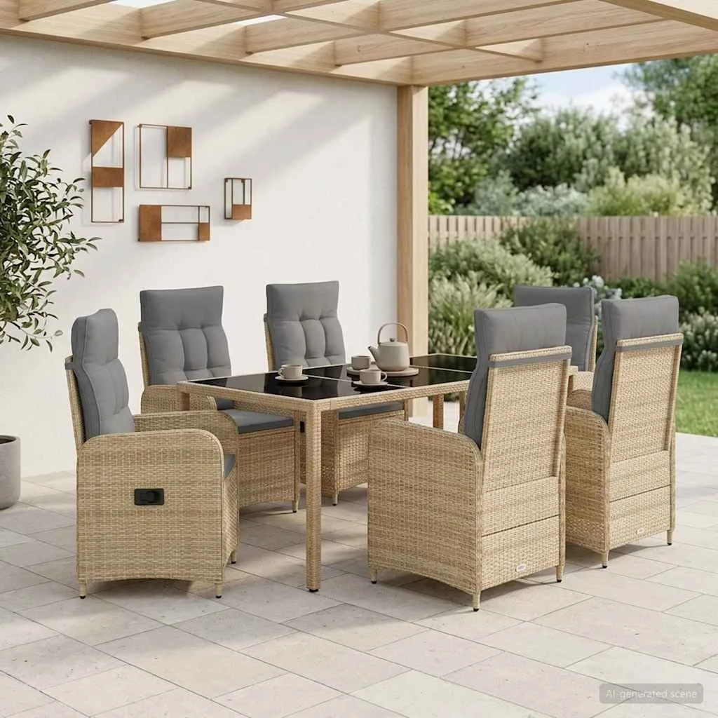 vidaXL Udendørs spisesæt 7 dele i beige og lys grå polyrattan