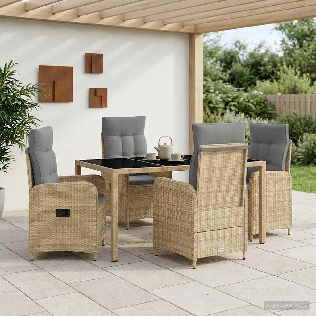 vidaXL Udendørs spisesæt 5 dele i polyrattan - Beige og lys grå