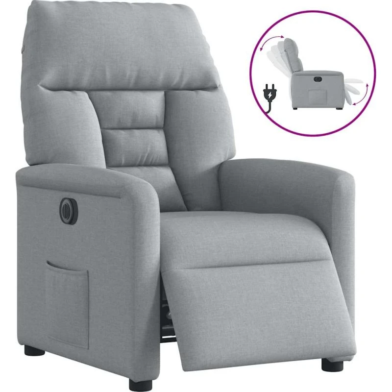 Eldrevet lænestol i lysegråt stof