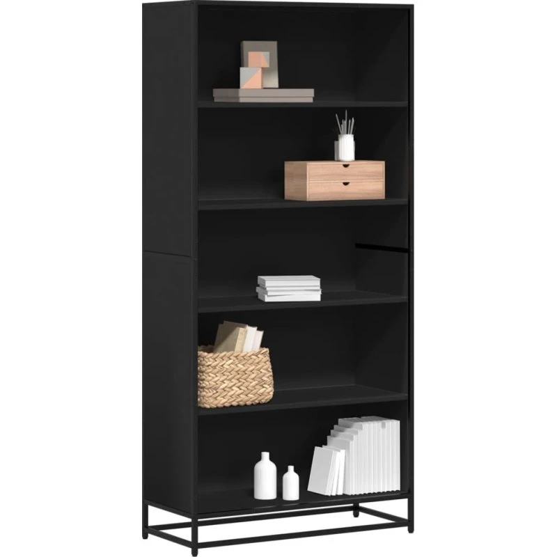 Bogreol 80,5x35x170,5 cm i konstrueret træ og metal, sort