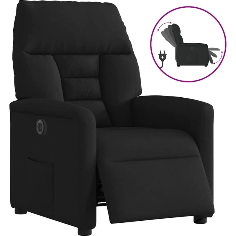 Eldrevet lænestol i stof, sort – elektrisk recliner