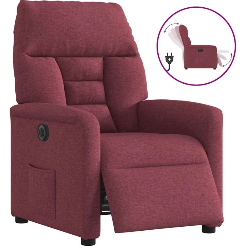 Eldrevet lænestol i vinrødt stof