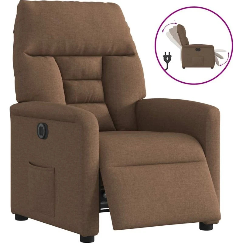 Eldrevet lænestol i brun stof – elektrisk recliner