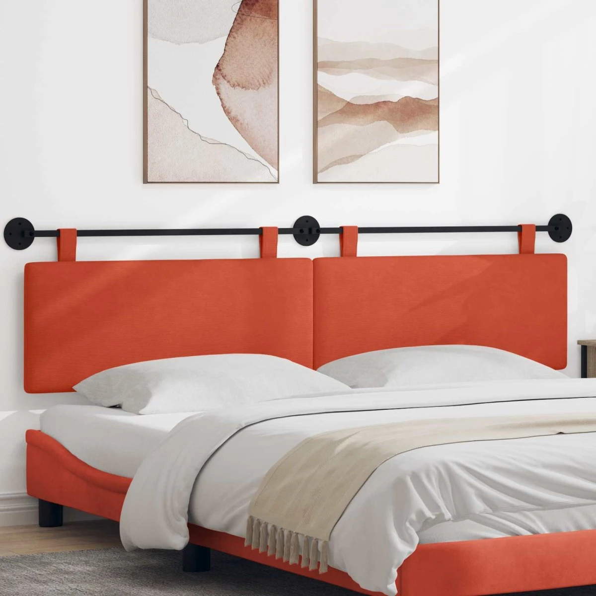 vidaXL Hængende Sengegavl i Rød Orange Velour - 210 x 55 cm