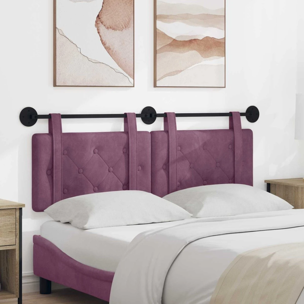 vidaXL Hængende sengegavl i lilla fløjl, 130 x 55 x 5 cm