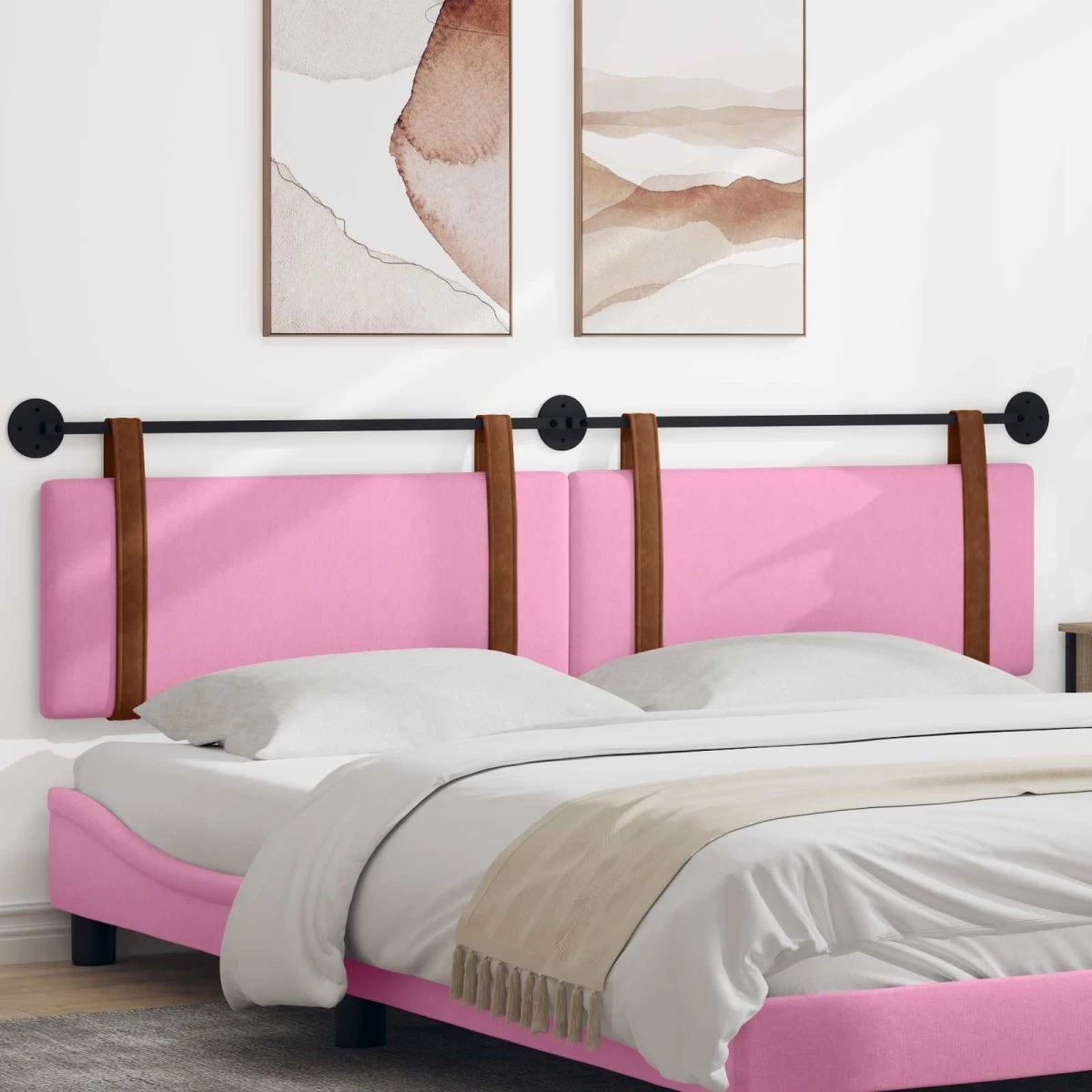 vidaXL Hængende Sengegavl Lyserød Antik PU, 210 x 55 cm
