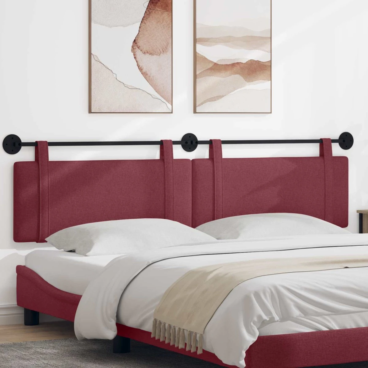 vidaXL Hængende sengegavl 2 stk. Vinrød stof 210 x 55 x 5 cm