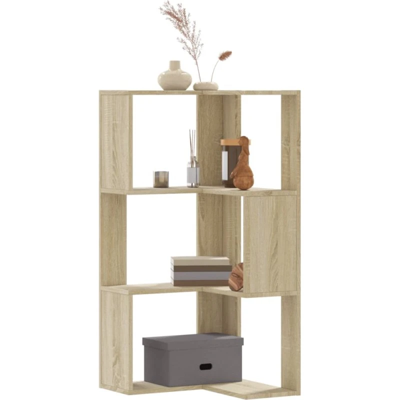 Hjørnereol 50x50x102 cm, 3 hylder i konstrueret træ