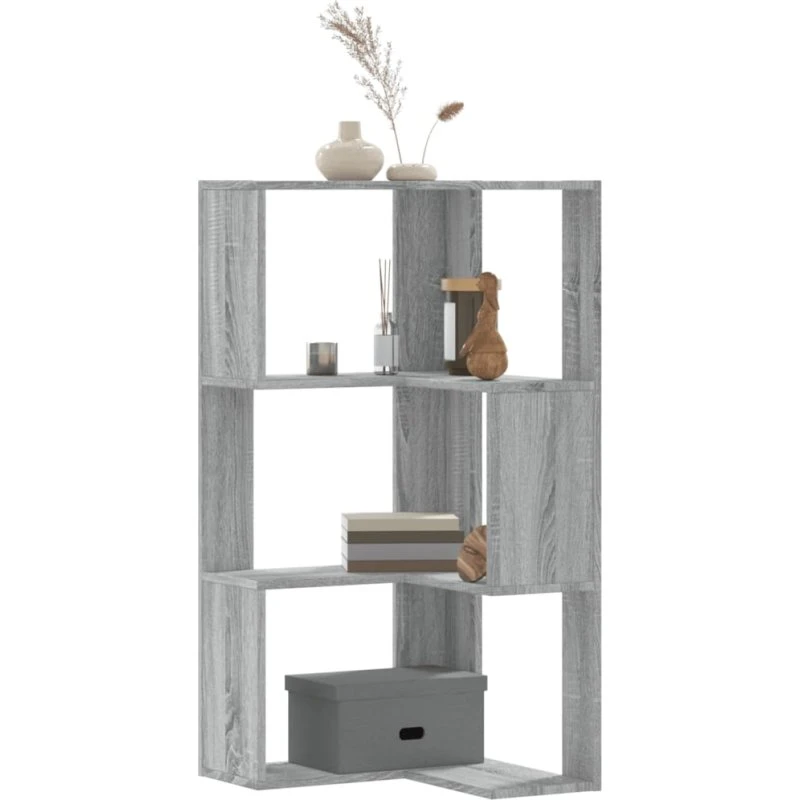 Hjørnebogreol 50x50x102 cm – 3 hylder i konstrueret træ