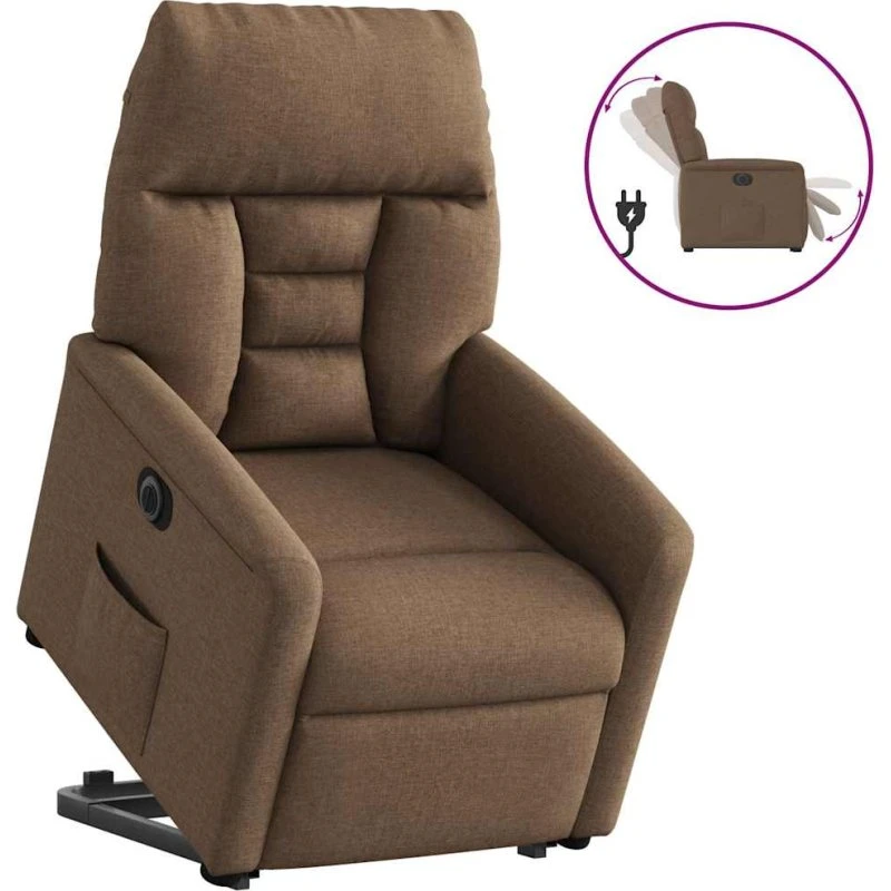 Eldrevet lænestol med løftefunktion i brun stof