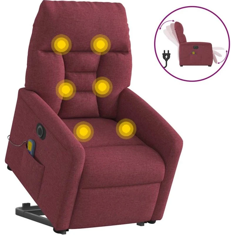Elektrisk massagestol med løftefunktion (vinrød stof)