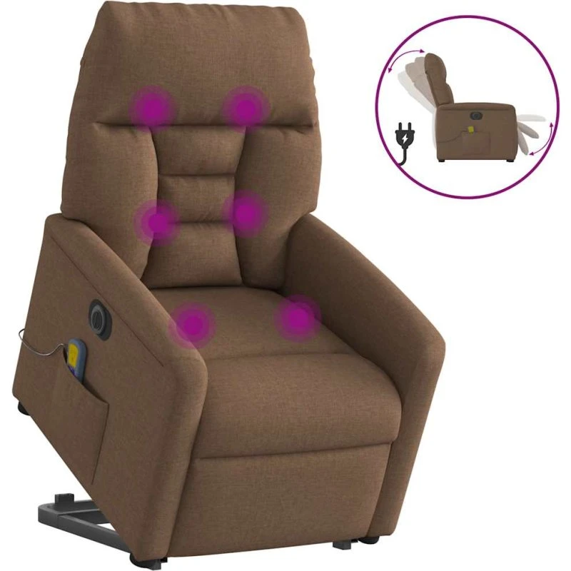 Elektrisk massagestol med løftefunktion, brun stof