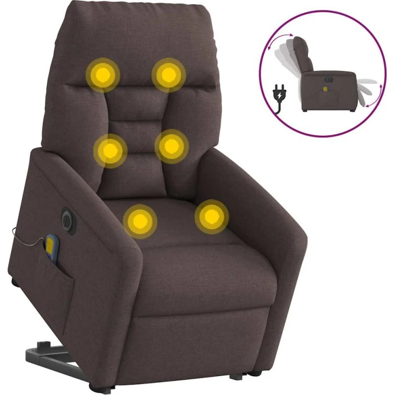 Elektrisk massagestol med løftefunktion - mørkebrun stof