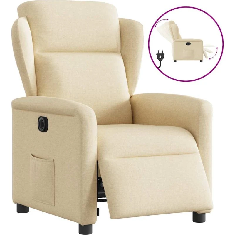 Eldrevet lænestol i creme stof – elektrisk recliner