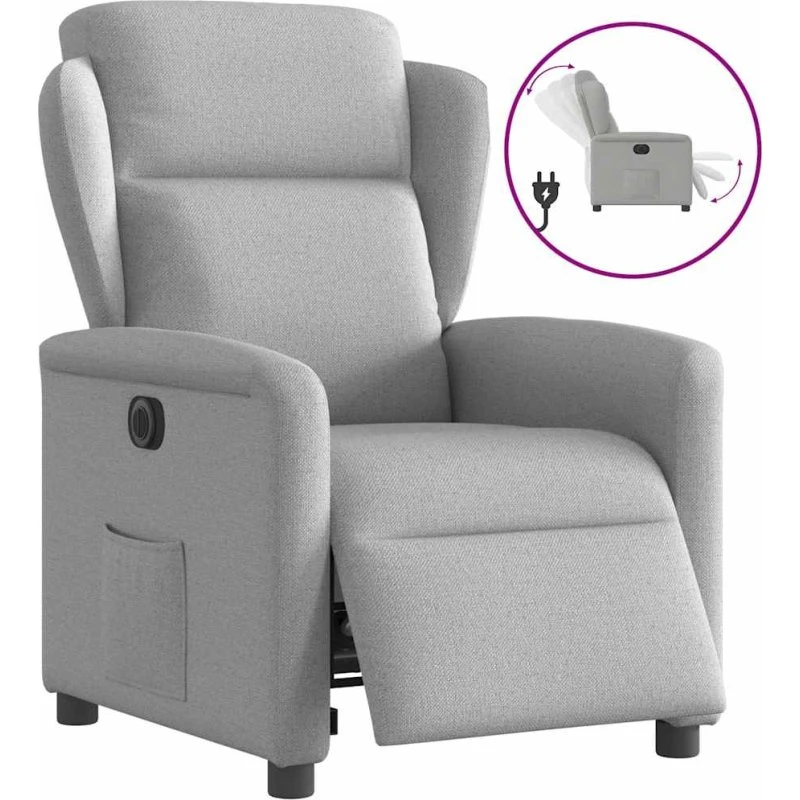 Eldrevet lænestol i stof, skygrå