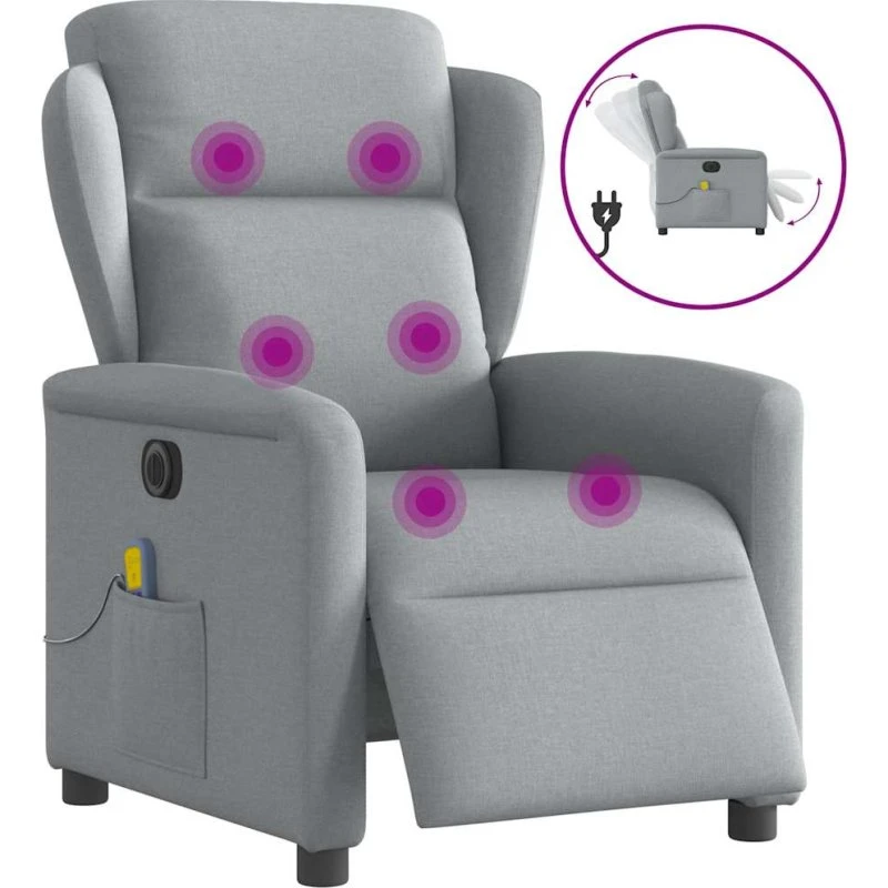 Eldreven massagestol i stof, lysegrå