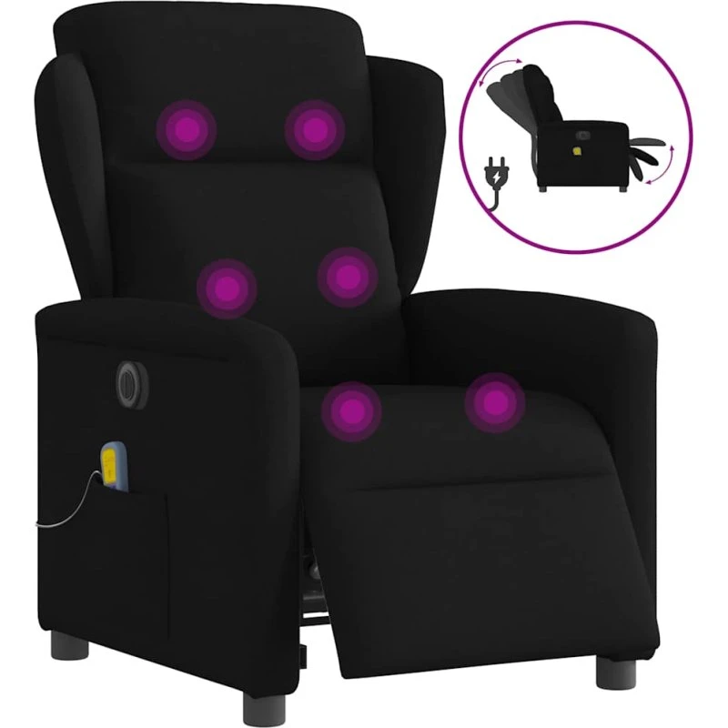 Eldrevet massagestol i sort stof – elektrisk lænestol