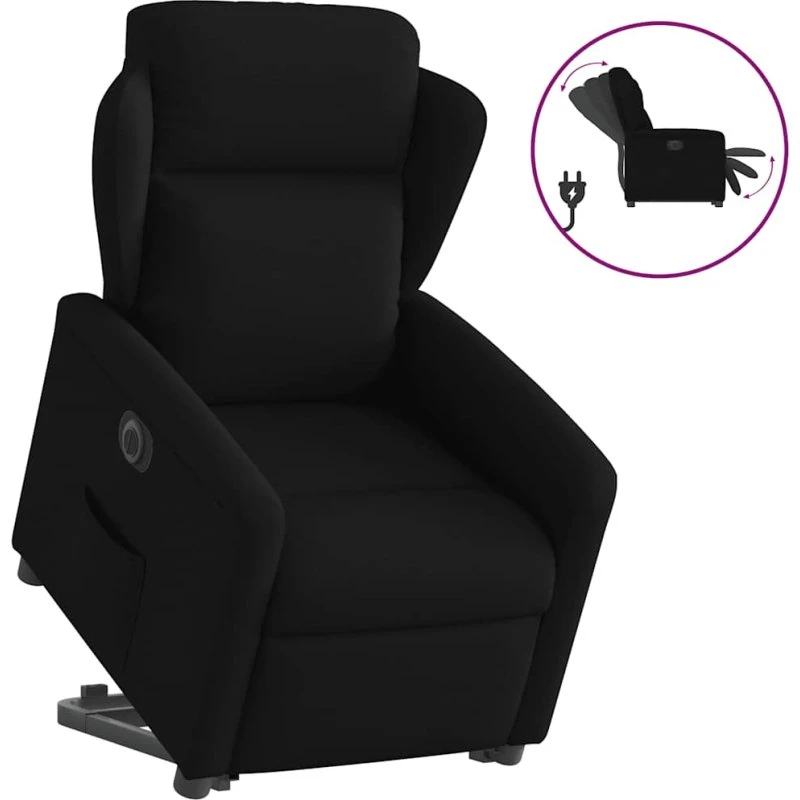 Eldrevet lænestol med løftefunktion i stof – sort