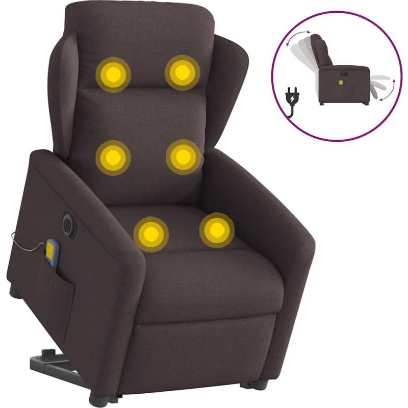 Elektrisk massagestol med løftefunktion i mørkebrun stof