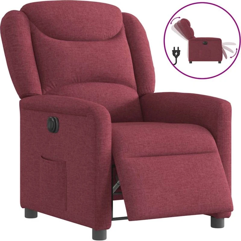 Eldrevet lænestol i vinrødt stof - elektrisk recliner