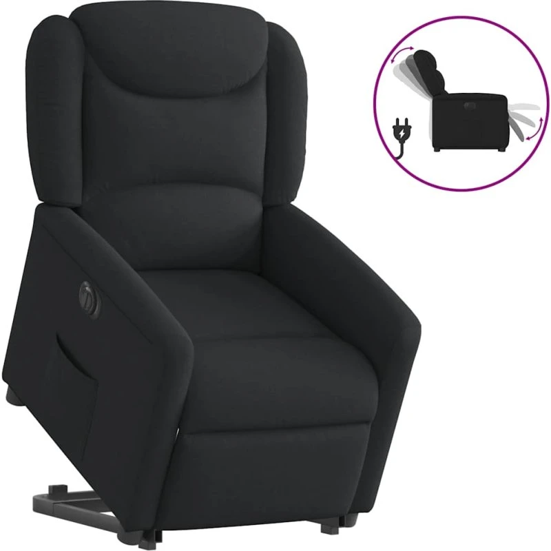 Eldrevet lænestol med løftefunktion i sort stof