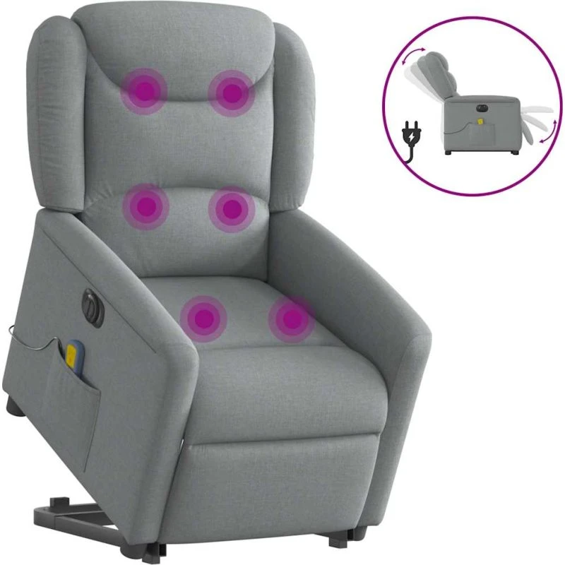 Elektrisk massagestol med løftefunktion i lysegråt stof