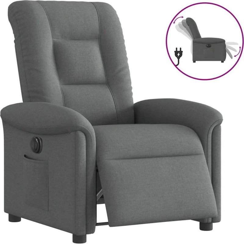 Eldrevet lænestol i stof - mørkegrå