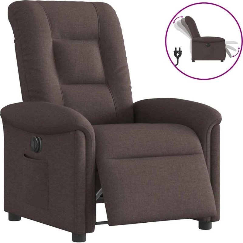 Eldrevet lænestol i mørkebrun stof – komfort & recliner