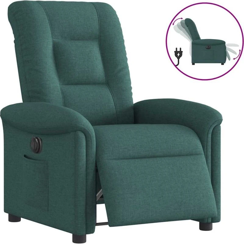 Eldrevet lænestol i stof, mørkegrøn med elektrisk justering