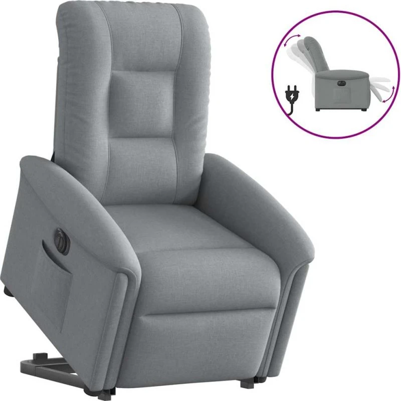 Eldrevet lænestol med løftefunktion - lysegrå stof