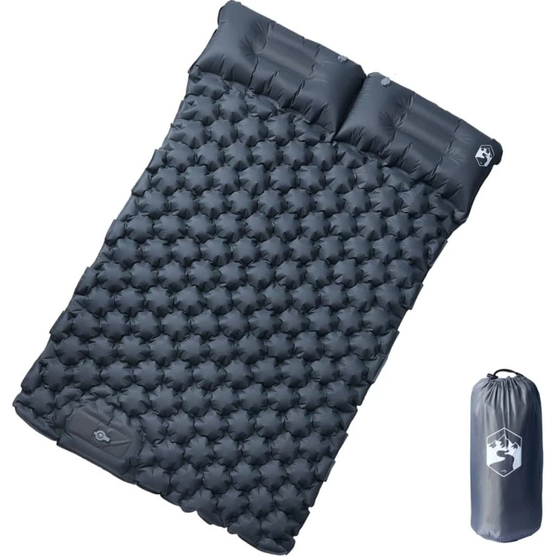 Selvoppustelig 2-personers campingmadras med puder, grå