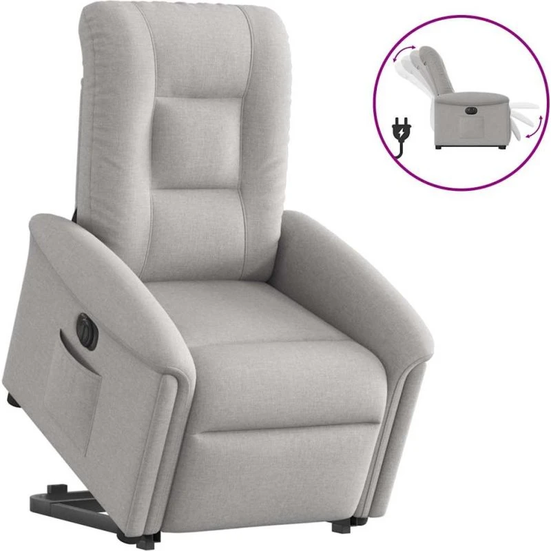 Eldrevet lænestol med løftefunktion - stof skygrå