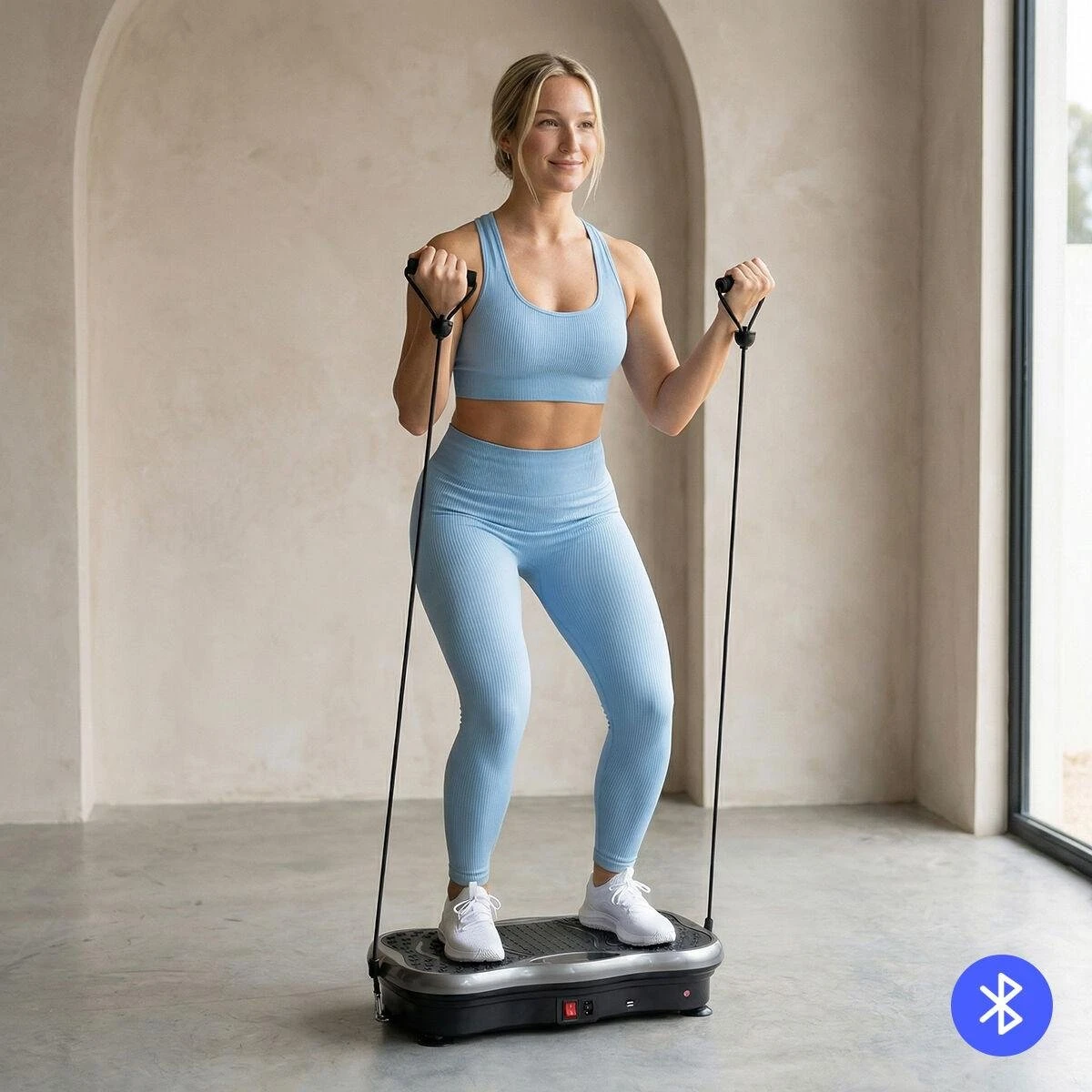 Vivflow Vibrationsplatform med Bluetooth, modstandsbånd og fjernbetjening