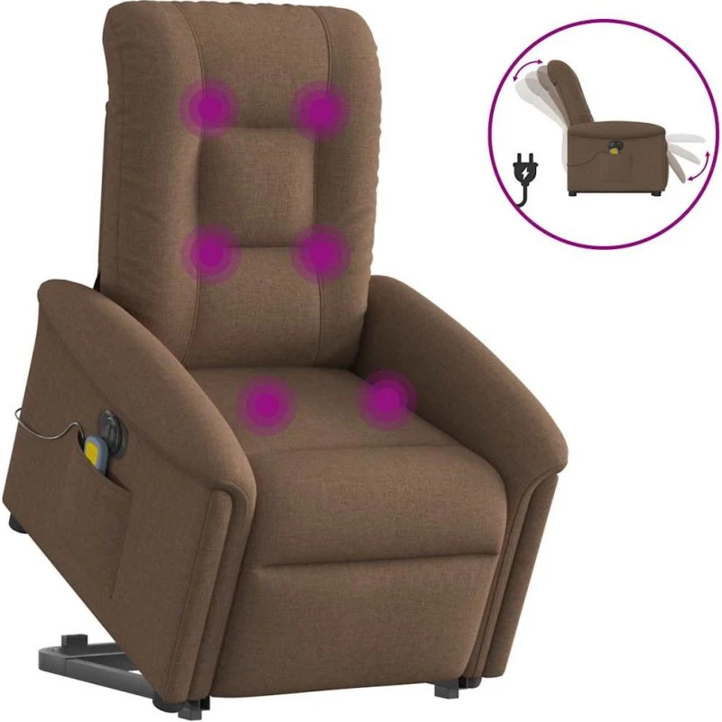 Elektrisk massagestol med løftefunktion i brun stof
