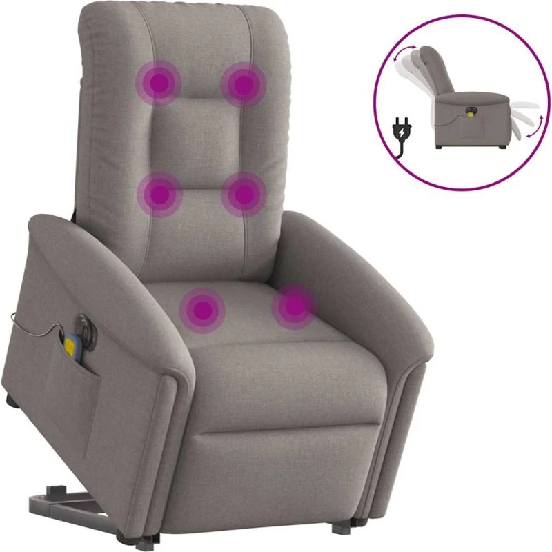 Elektrisk massagestol med løftefunktion - stof gråbrun