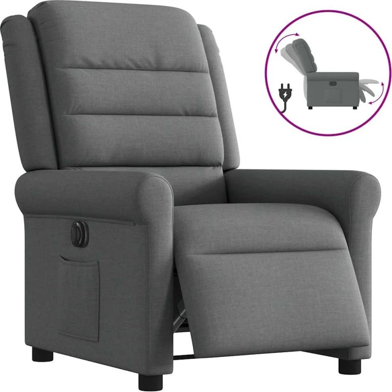 Eldrevet lænestol i mørkegråt stof