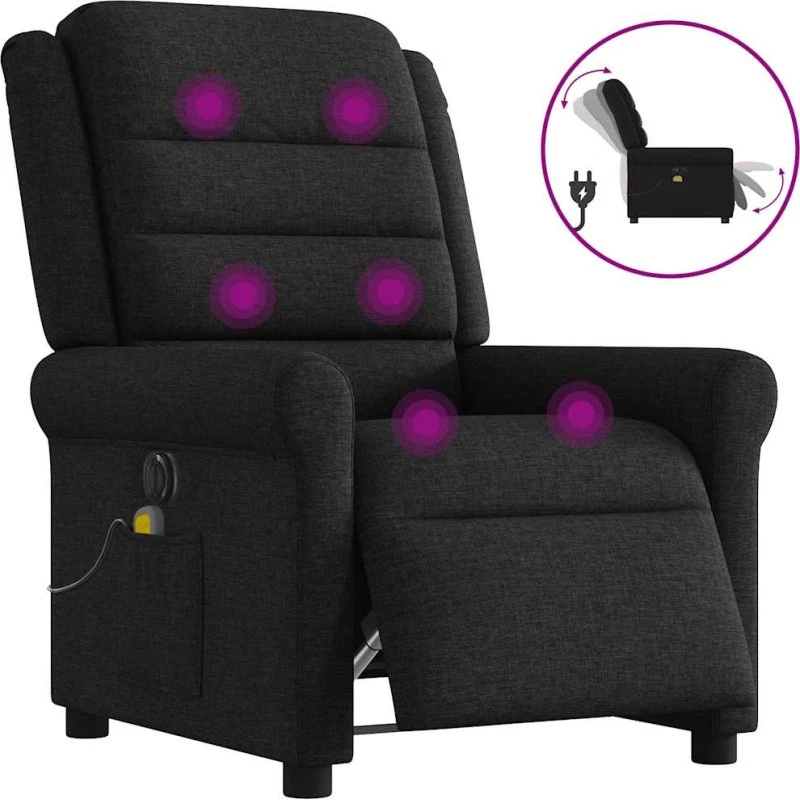 Eldrevet massagestol i stof, sort — elektrisk lænefunktion