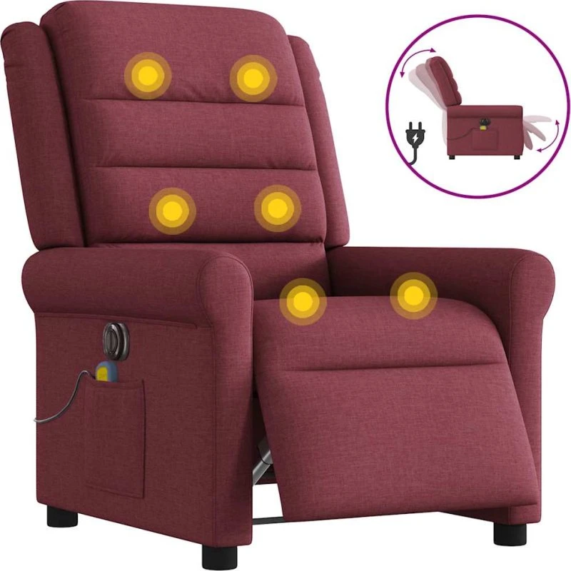 Eldrevet massagestol i stof - vinrød, justerbar lænefunktion