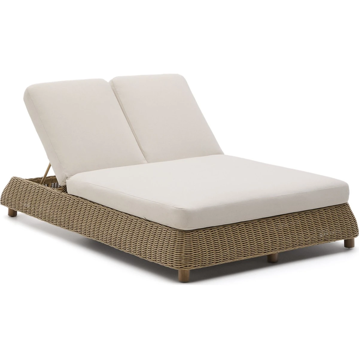 Kave Home Meria dobbelt solstol med beige hynder, lysebrun rattan