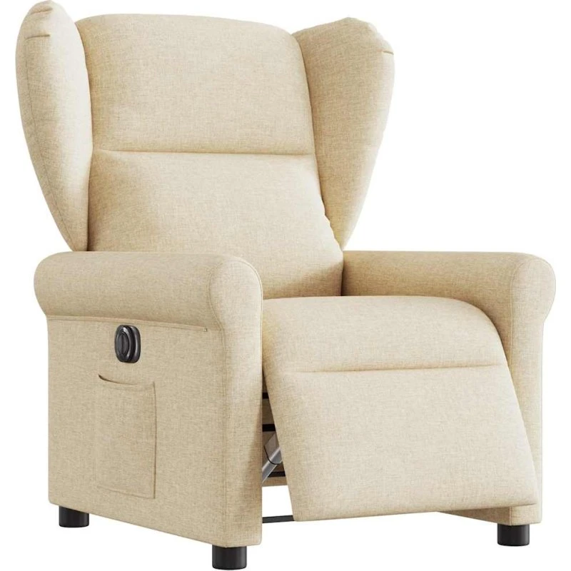 Eldrevet lænestol i creme stof med elektrisk regulering