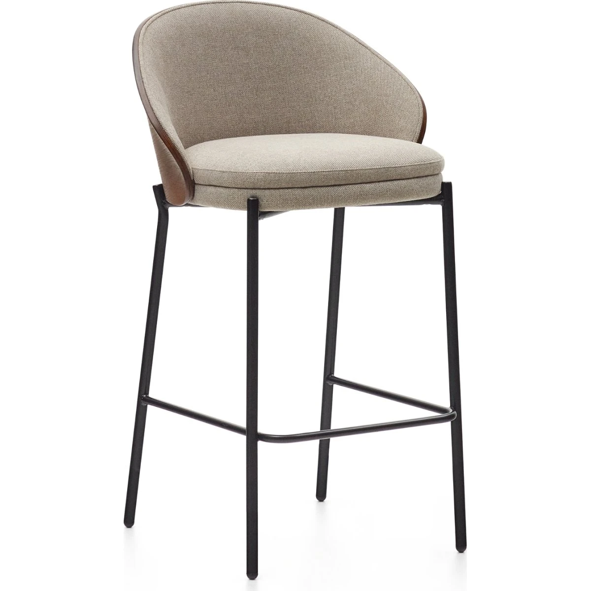 Kave Home Eamy Barstol - Beige Chenille & Sort Stål, H86 cm