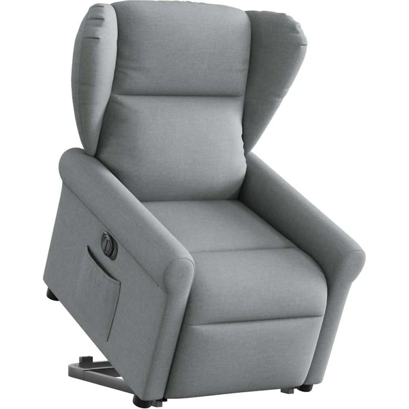 Eldrevet lænestol med løftefunktion stof lysegrå