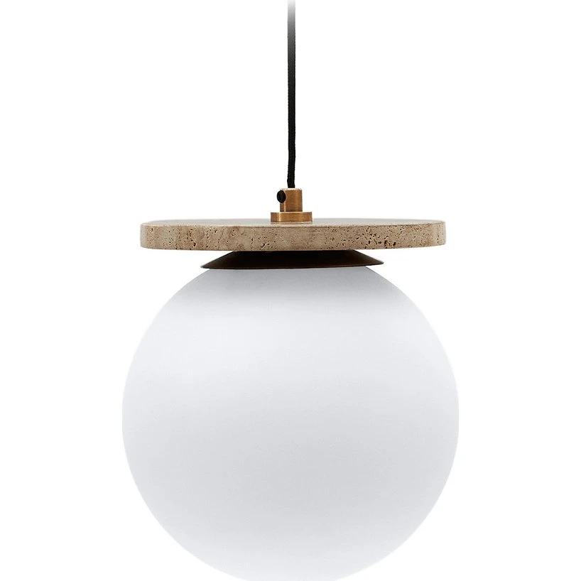 Kave Home Malachi Pendellampe i hvidt glas og travertin Ø20 cm