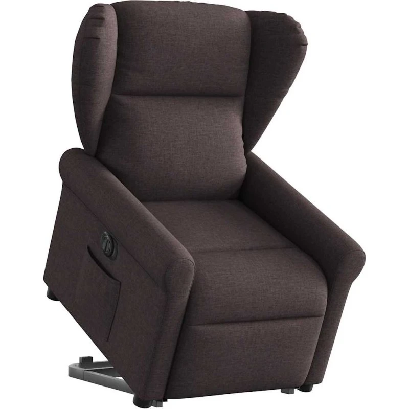 Eldrevet lænestol med løftefunktion - mørkebrun stof