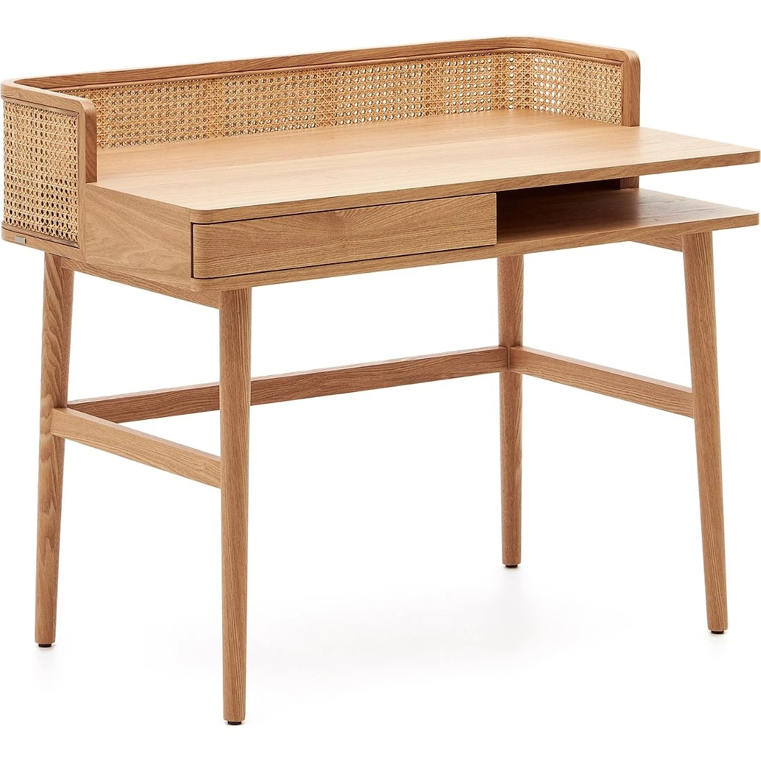 Kave Home Araxi skrivebord i asketræ og rattan (105x62 cm)