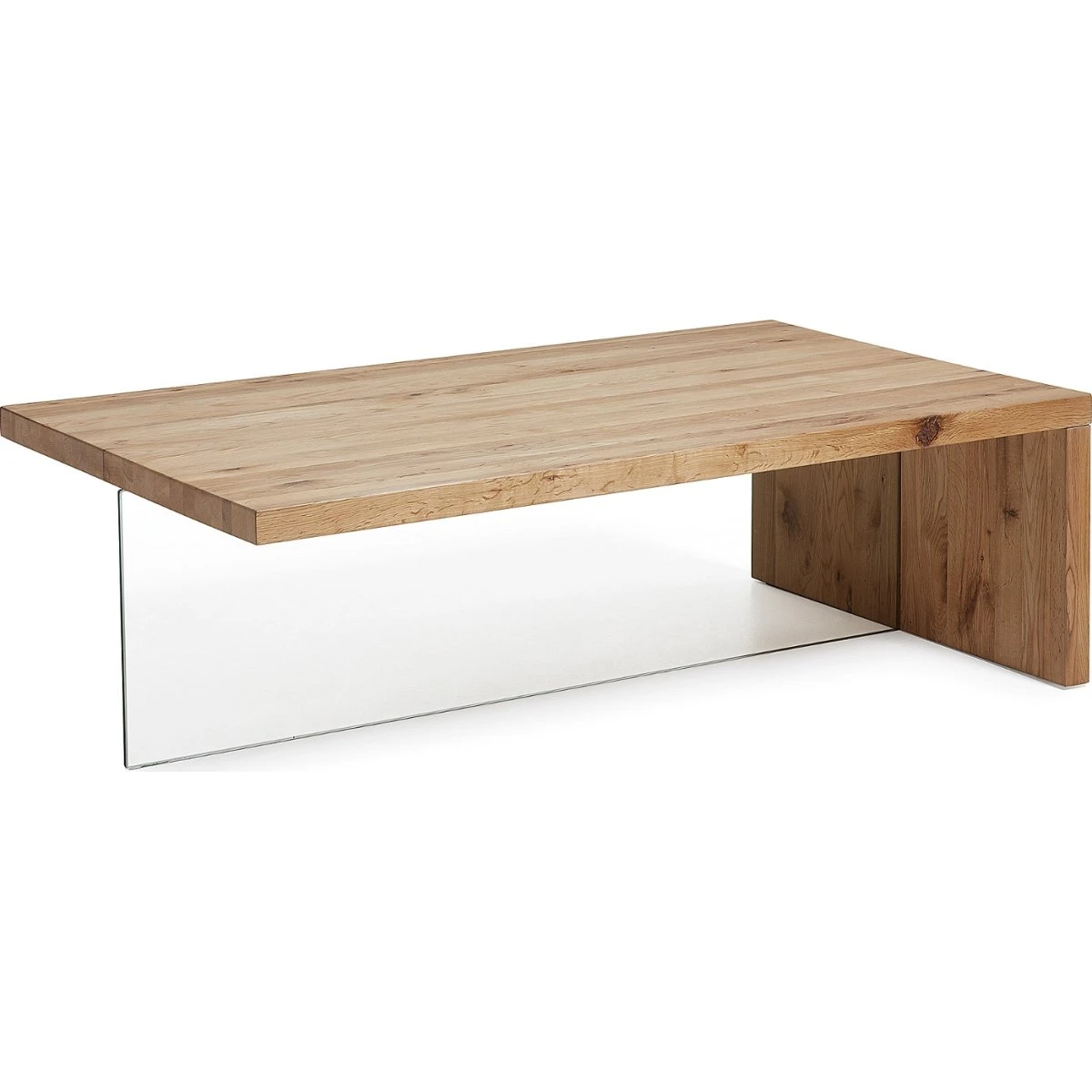 Kave Home Tulsi sofabord i massivt egetræ og hærdet glas 120x70 cm
