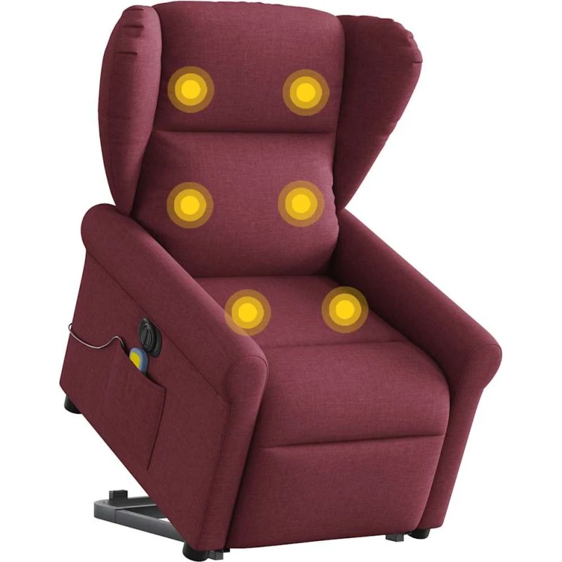 Elektrisk massagestol med løftefunktion i vinrødt stof
